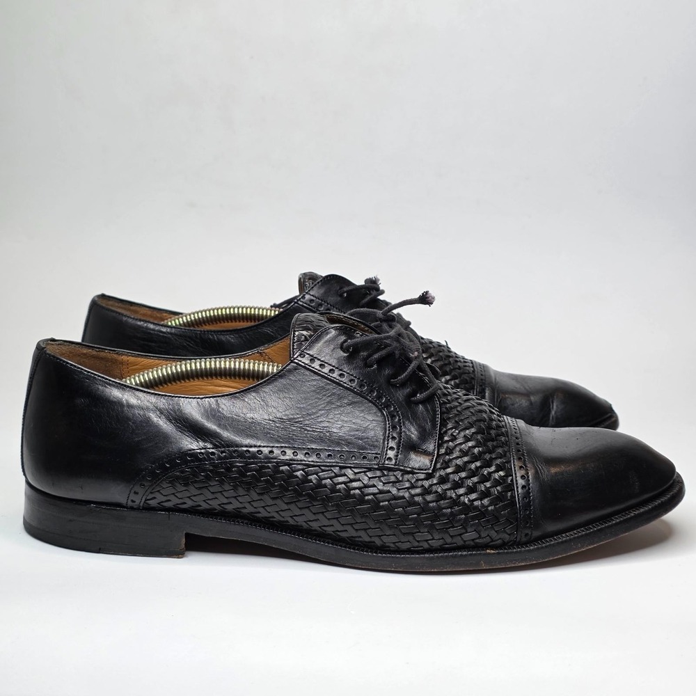 Mezlan Cancun Men's Dress Shoes 10 M Black Leather Cap Toe Woven Oxford